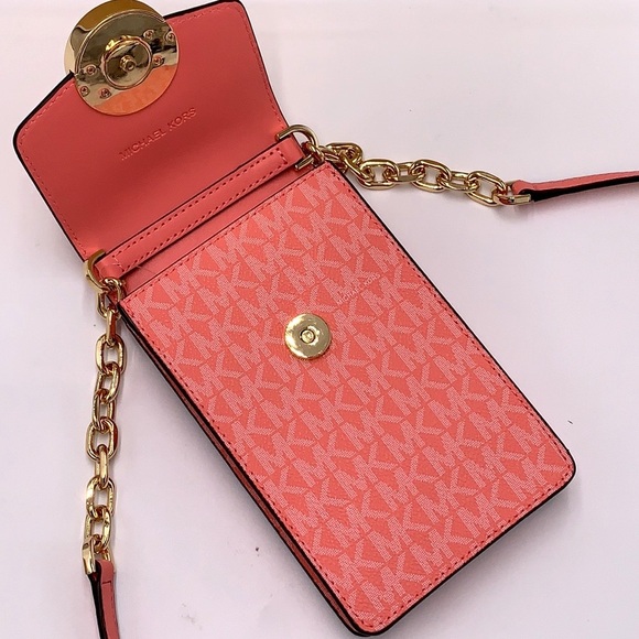 MICHAEL KORS CARMEN SMALL NORTH SOUTH PHONE XBODY GRAPEFRUIT SIGNATURE COLOR - Picture 7 of 16